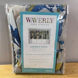 Waverly Home Classics Leaf Storm Indigo Valance 52x18 Cotton Blue Gold #856823